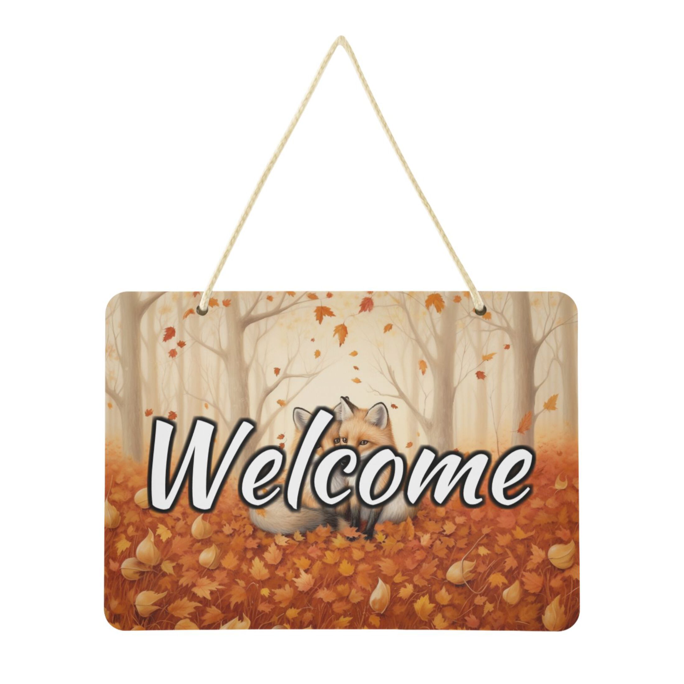 Welcome Door Sign Decoration Fox in Forest Autumn Leaves 13.8 ...