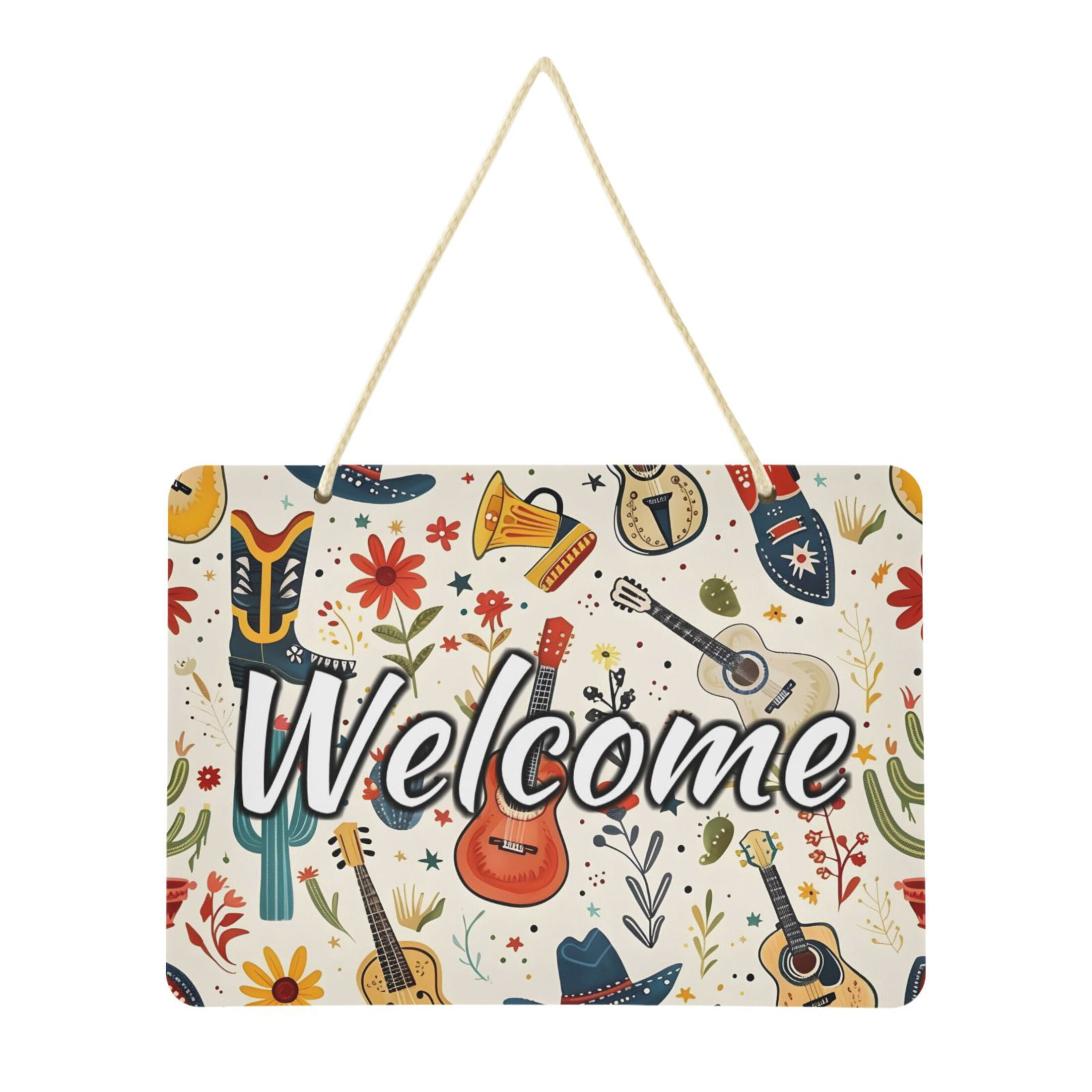 Door Sign Decoration Guitar and Boot 13.8" Rectangular Front