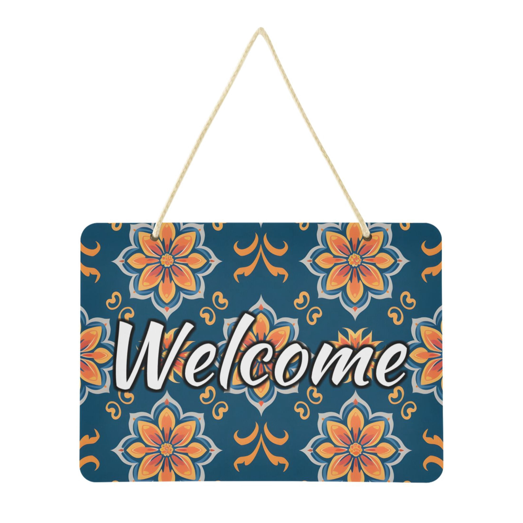 Welcome Signs Retangular Welcome Door Sign Decoration Mandala Flower 13.8