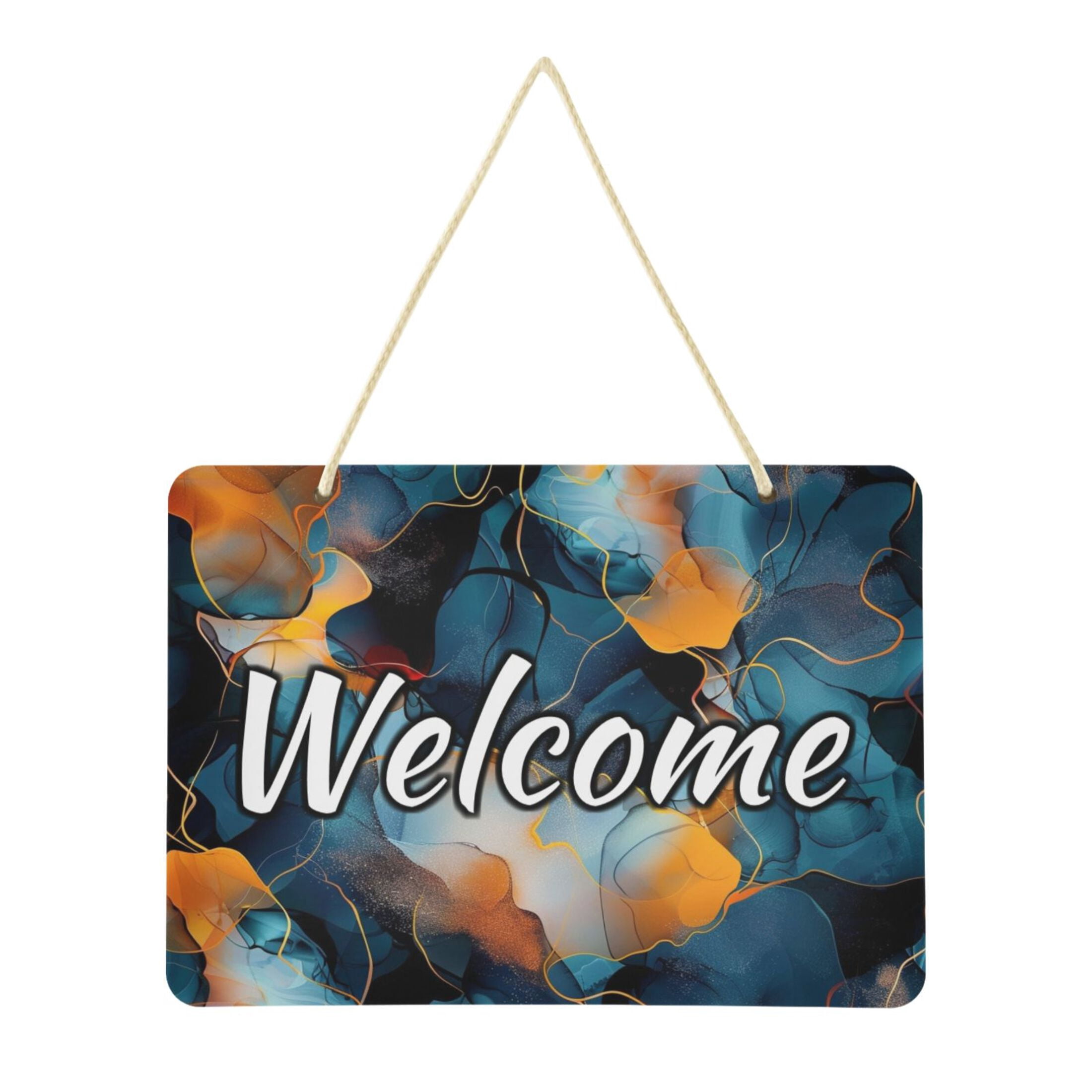 Welcome Signs Retangular Welcome Door Sign Decoration Marble with Blue 13.8