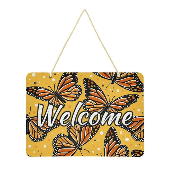 Welcome Door Sign Decoration Monarch Butterflies 13.8" Rectangular Front Entrance Hanging Sign Outdoor Farmhouse Porch