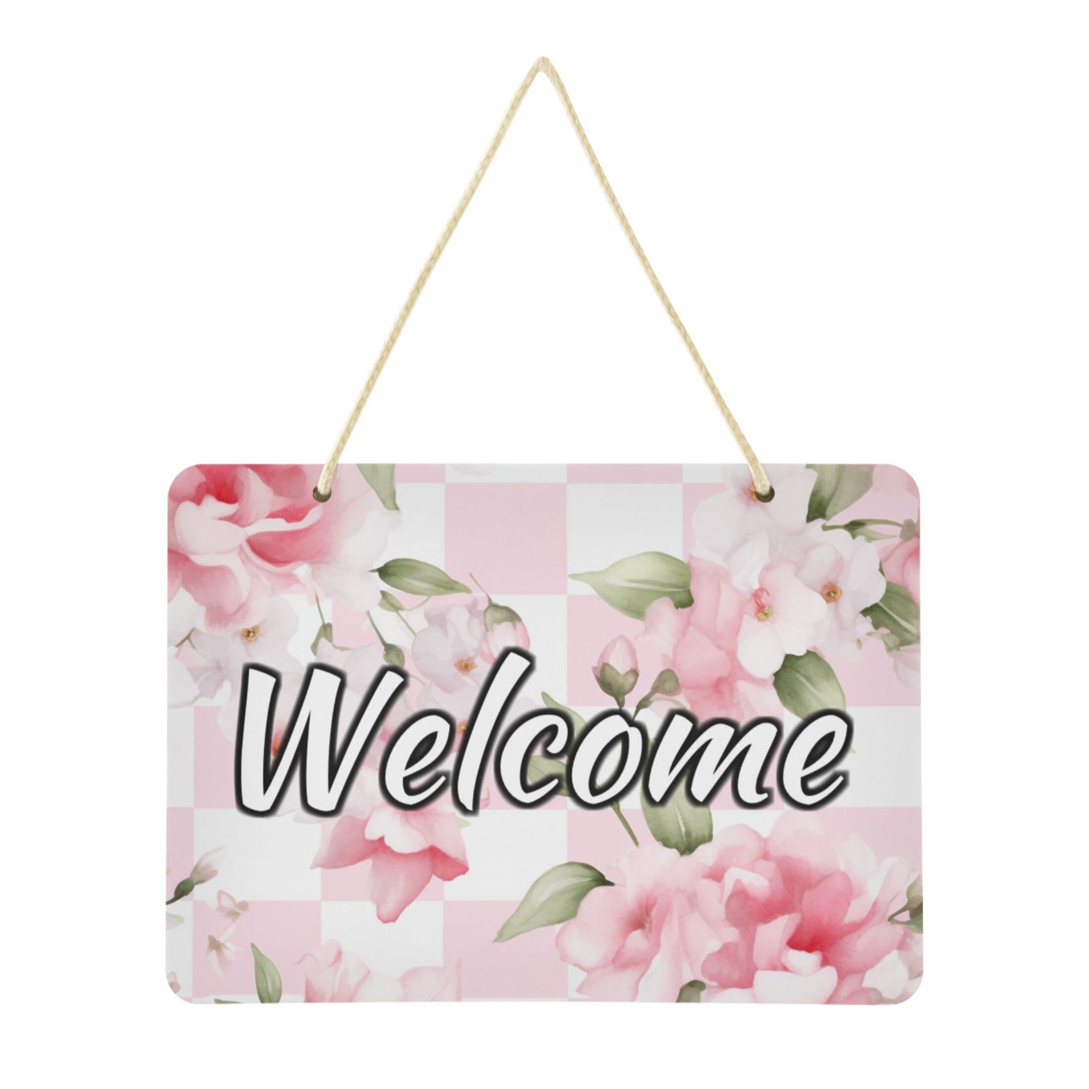 Welcome Signs Retangular Welcome Door Sign Decoration Peony Flowers Pink 13.8