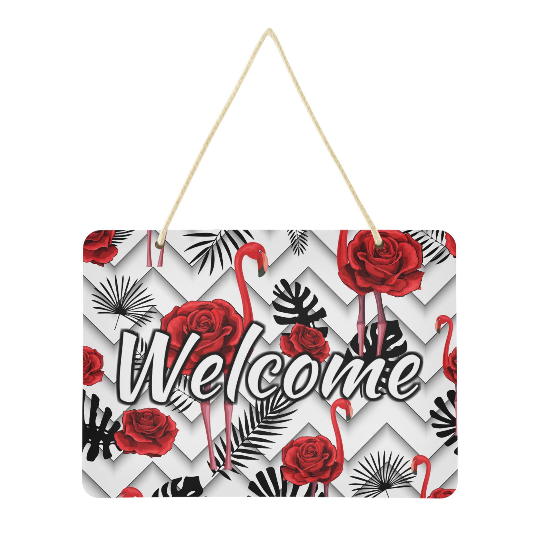 Door Sign Decoration Red Roses and Flamingo on Lines 13.8