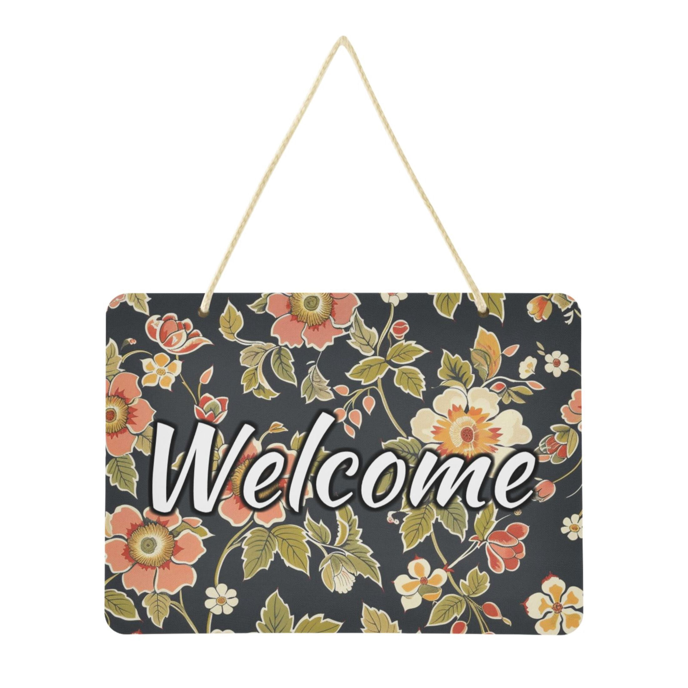 Welcome Signs Retangular Welcome Door Sign Decoration Retro Flowers with Leaf 13.8