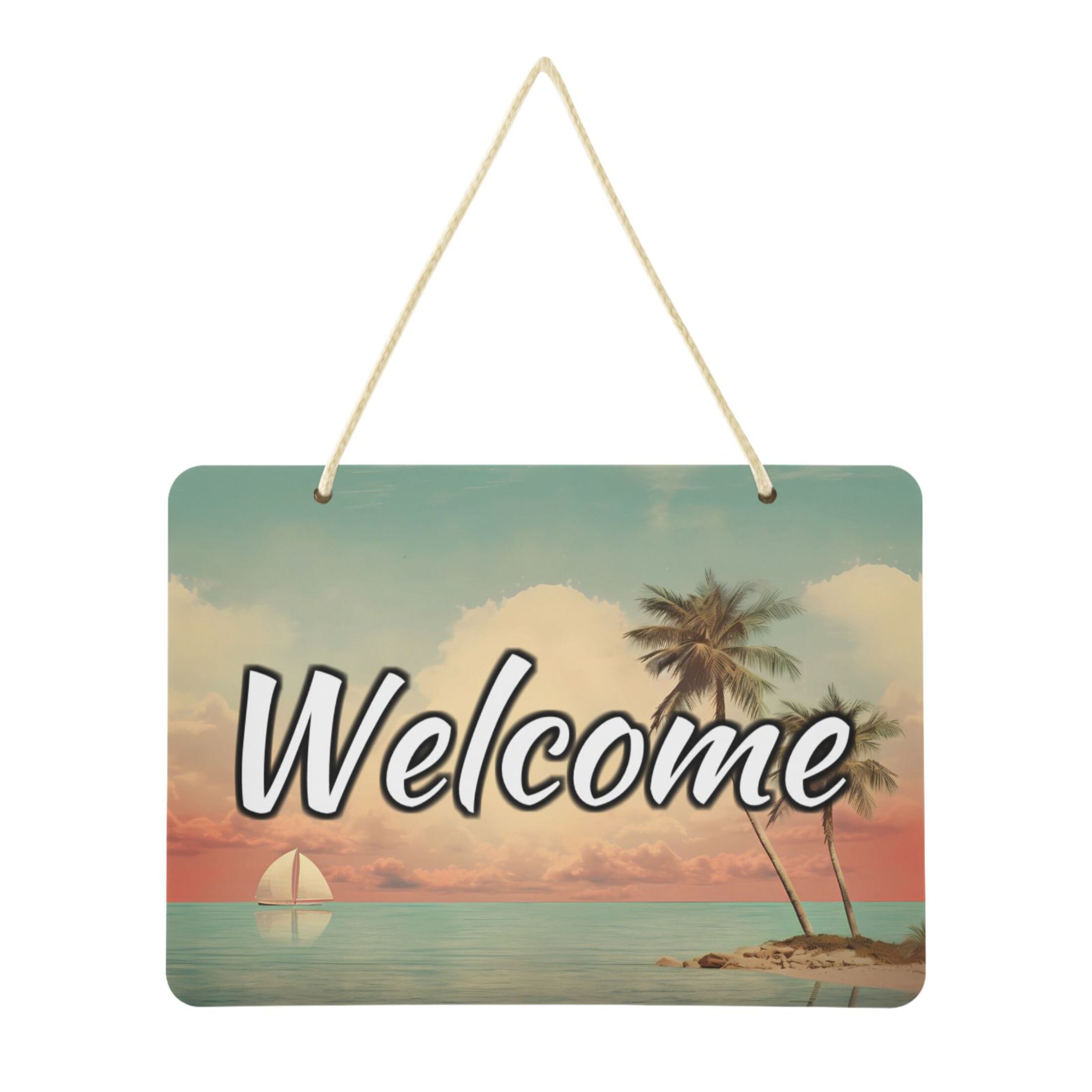 Welcome Signs Retangular Welcome Door Sign Decoration Retro Palm Beach 13.8
