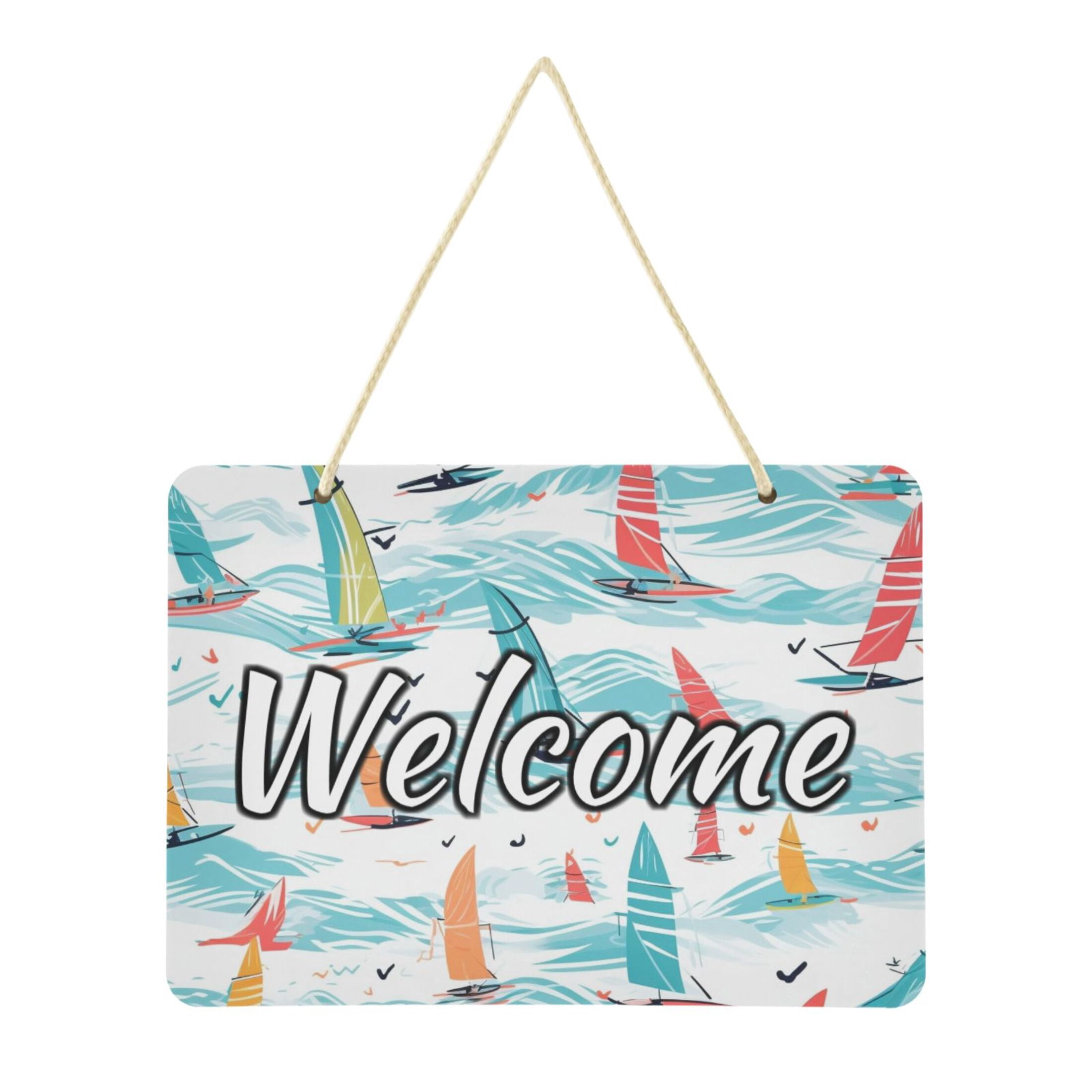 Welcome Door Sign Decoration Sailboat on Sea 13.8