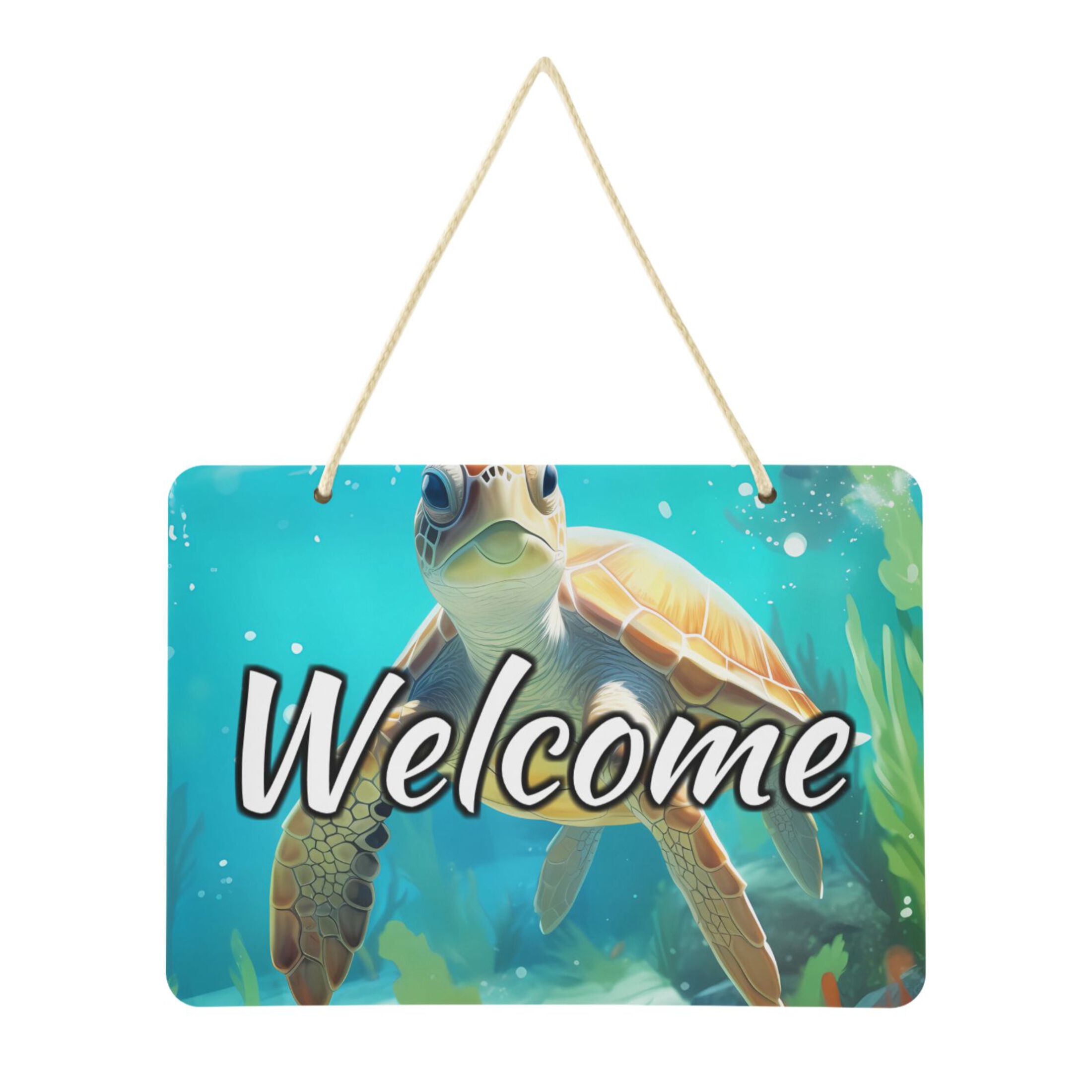 Welcome Door Sign Decoration Sea Turtle and Seaweed 13.8