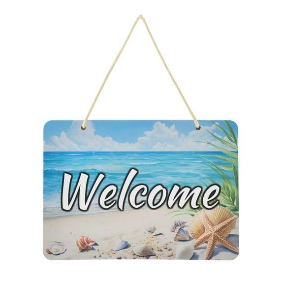 Welcome Door Sign Decoration Seashell in Summer Beach 13.8" Rectangular Front Entrance Hanging Sign Outdoor Farmhouse Porch