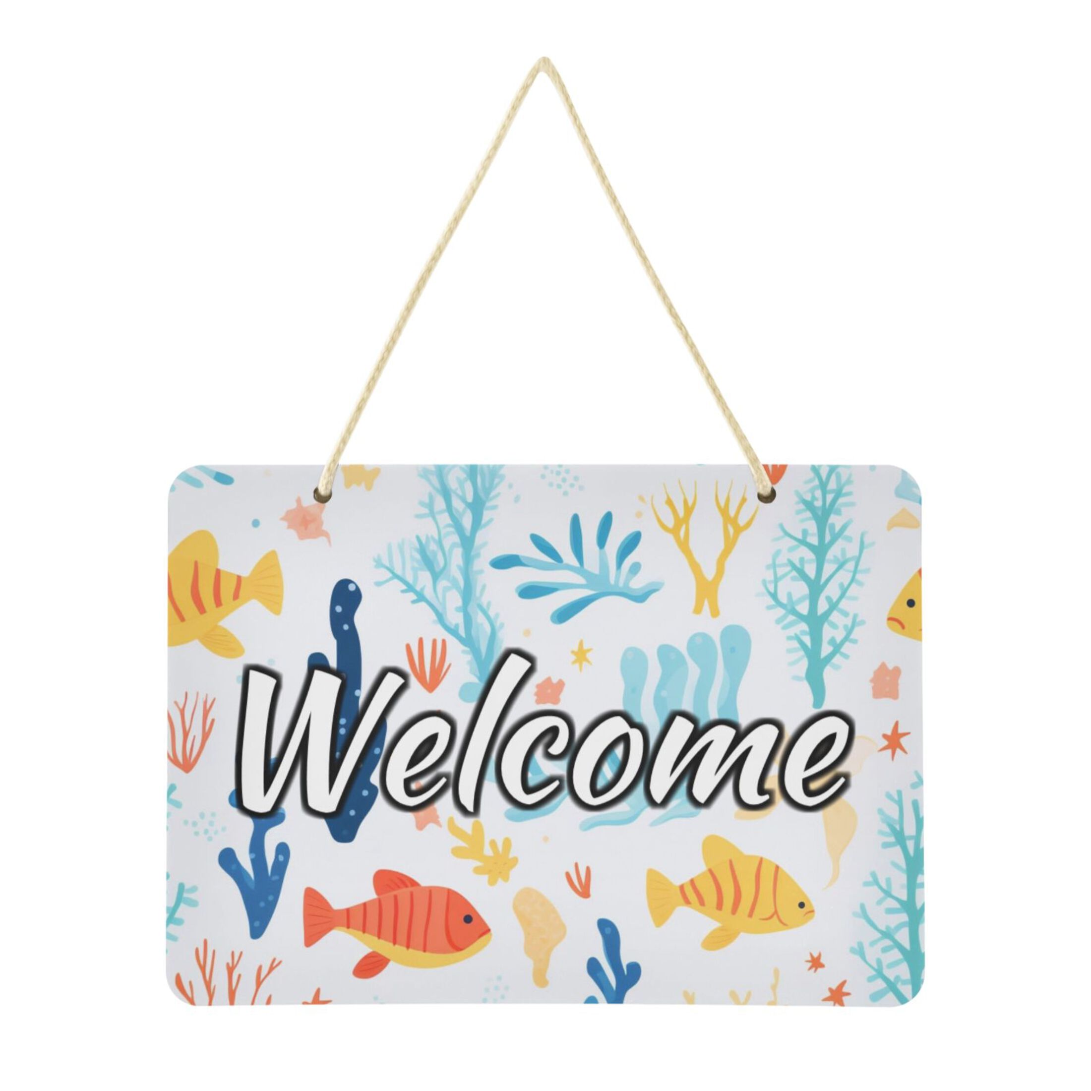 Welcome Signs Retangular Welcome Door Sign Decoration Seaweed Fish in Sea 13.8