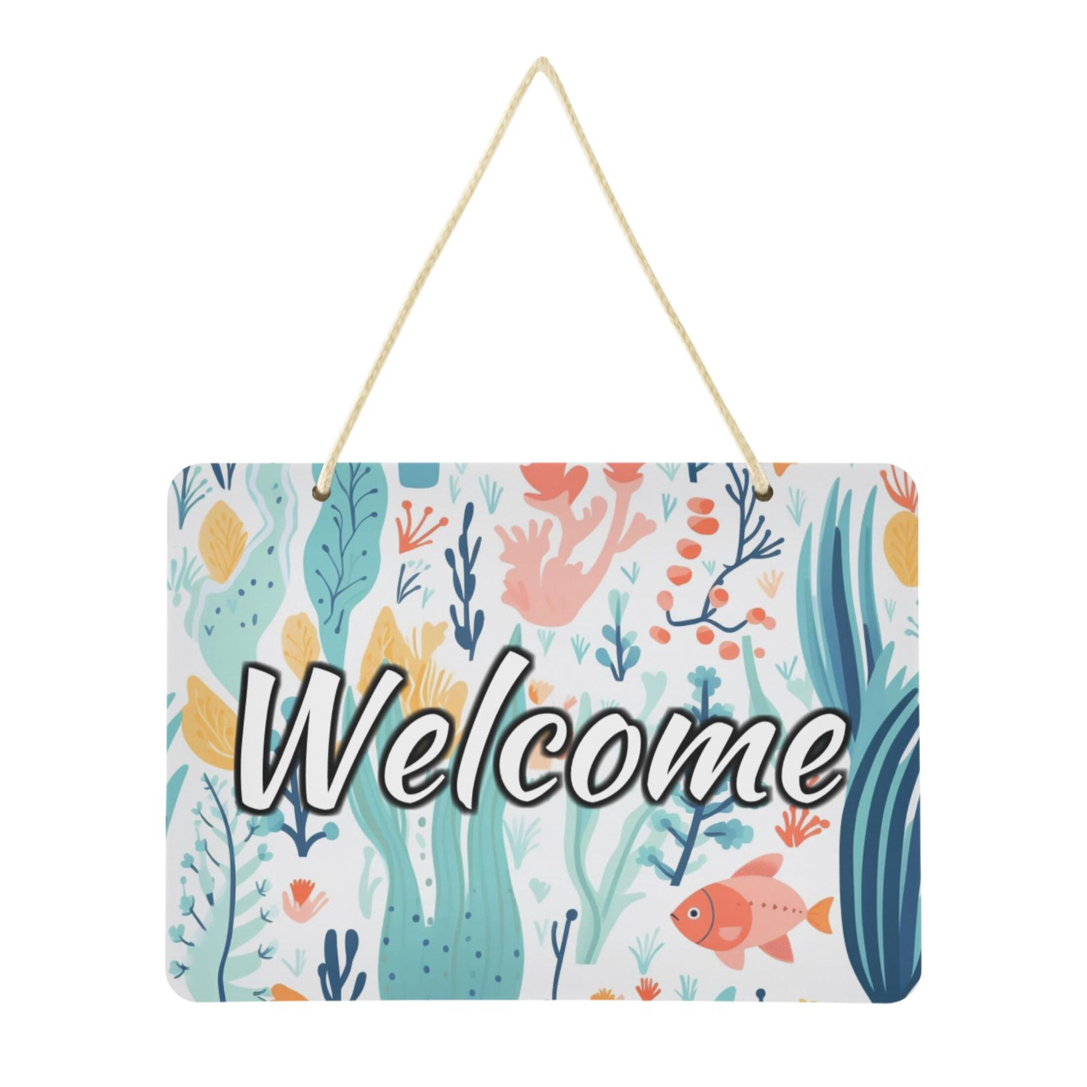 Welcome Signs Retangular Welcome Door Sign Decoration Seaweed and Fishes 13.8