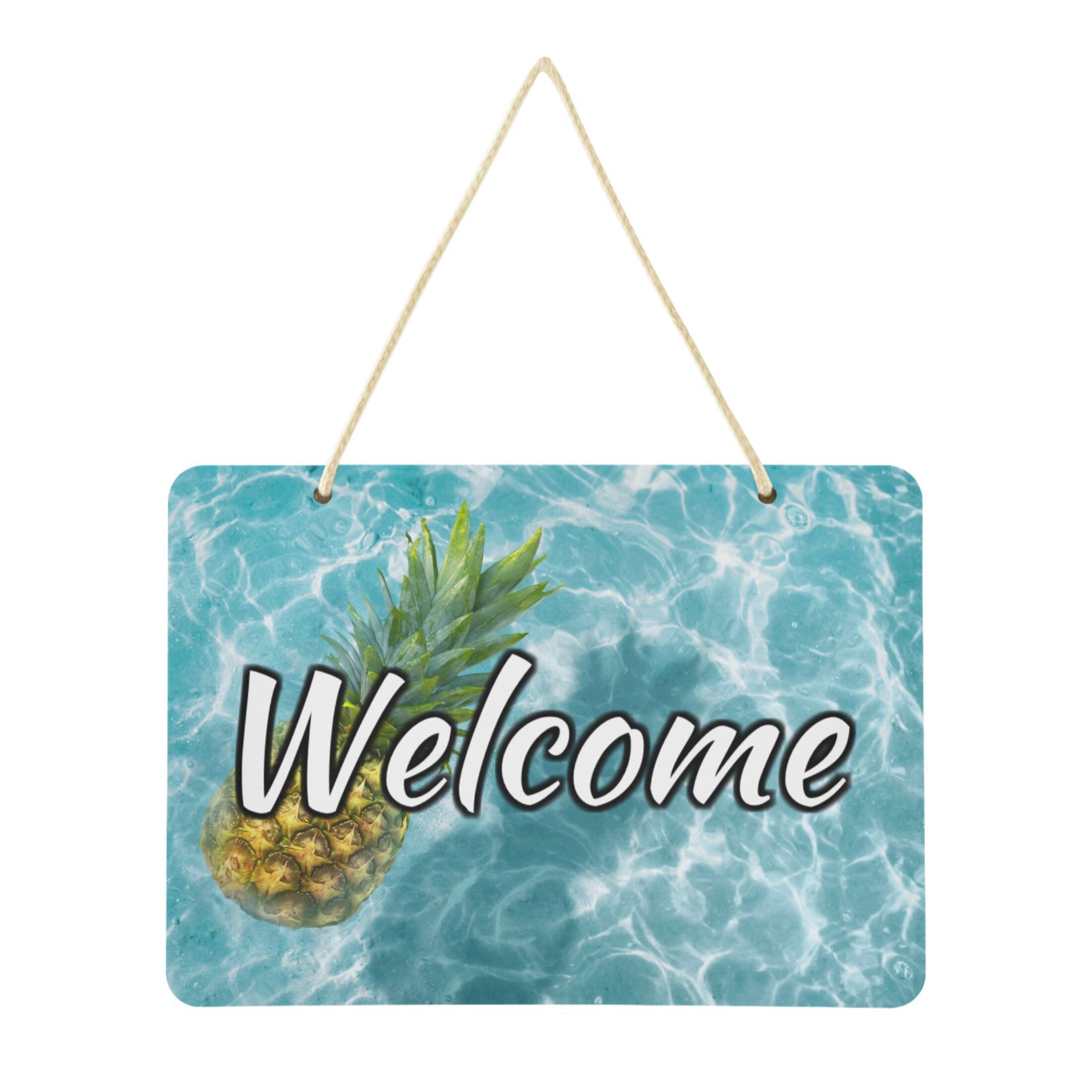 Welcome Water Sign Welcome Door Sign Decoration Yellow Pineapple on Blue Water 13.8 ...