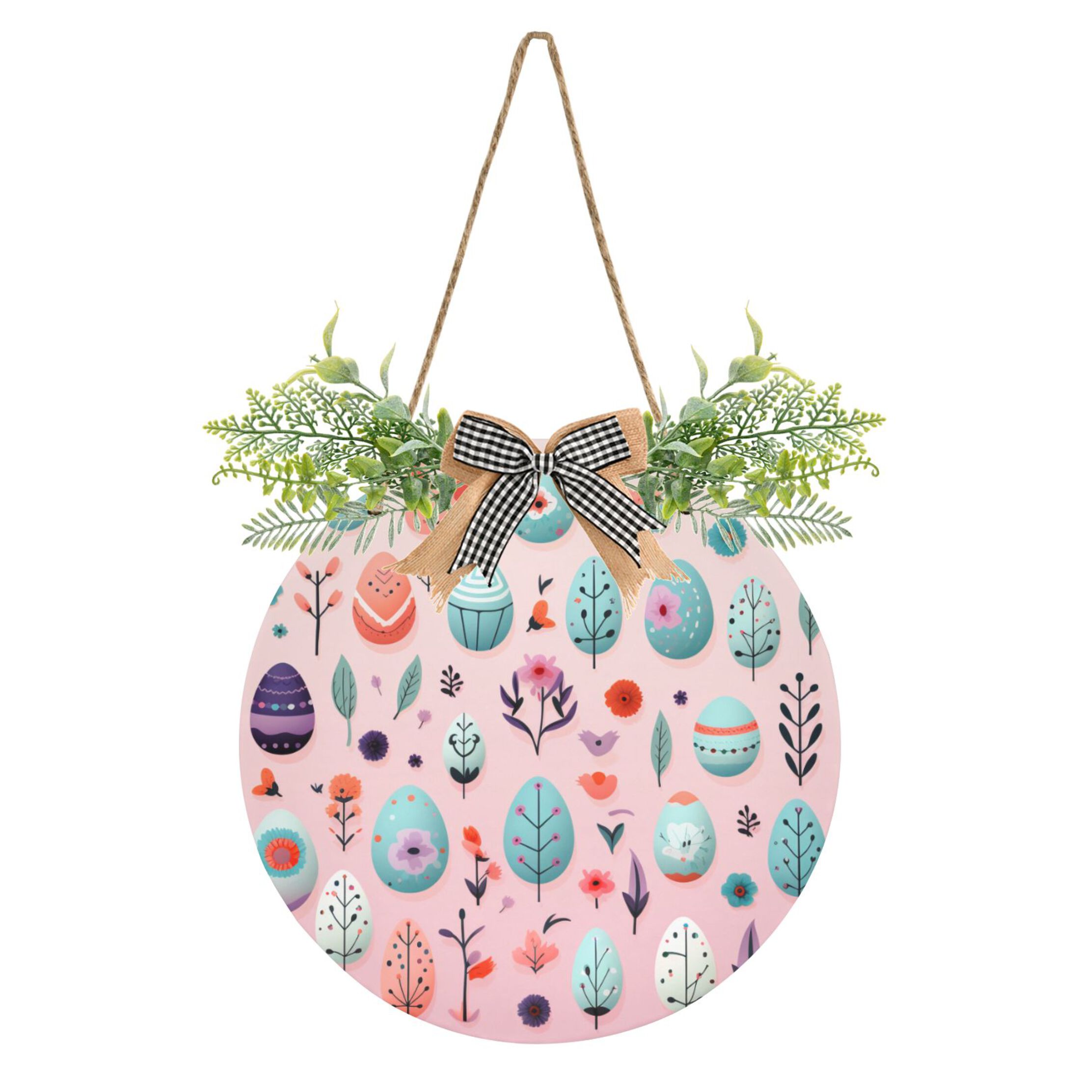 Welcome Door Sign Easter Eggs 11.8" Round Front Entrance Hanging Sign ...