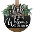thumbnail image 1 of Welcome Door Sign Farmhouse Wooden Front Door Hanger With Greenery Rustic Bow Porch Decor Housewarming Gift, Indoor/Outdoor Decor, 1 of 9