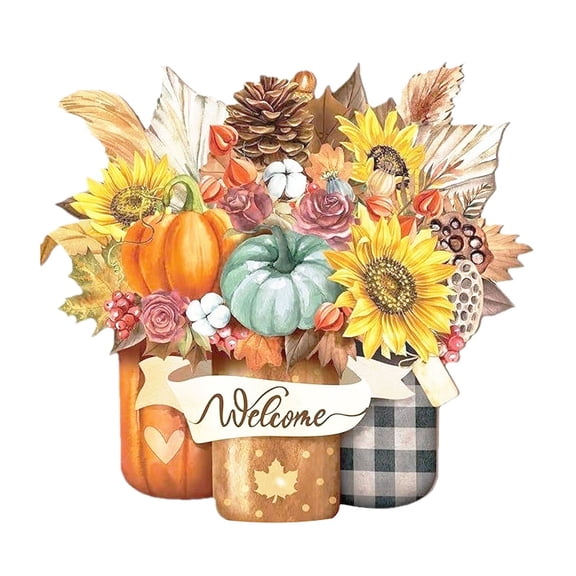 Welcome Door Sign Hanger - Rustic Wooden Welcome Plaque with Pumpkin & Sunflower for Porch, Outdoor Thanksgiving Decor, Farmhouse Front Door, and Autumn Wall Decorations