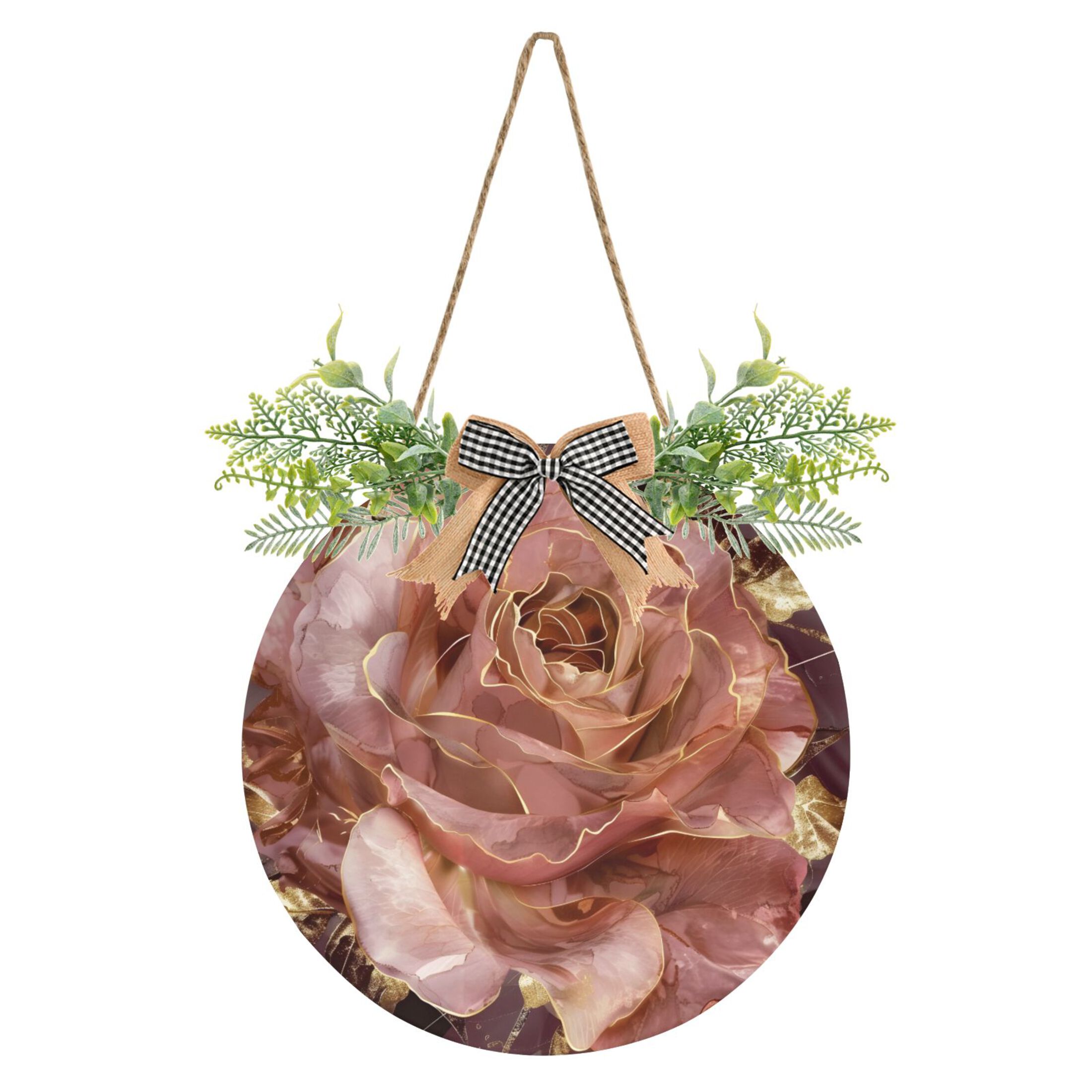 Welcome Door Sign Roses Flower Gold Leaf 11.8