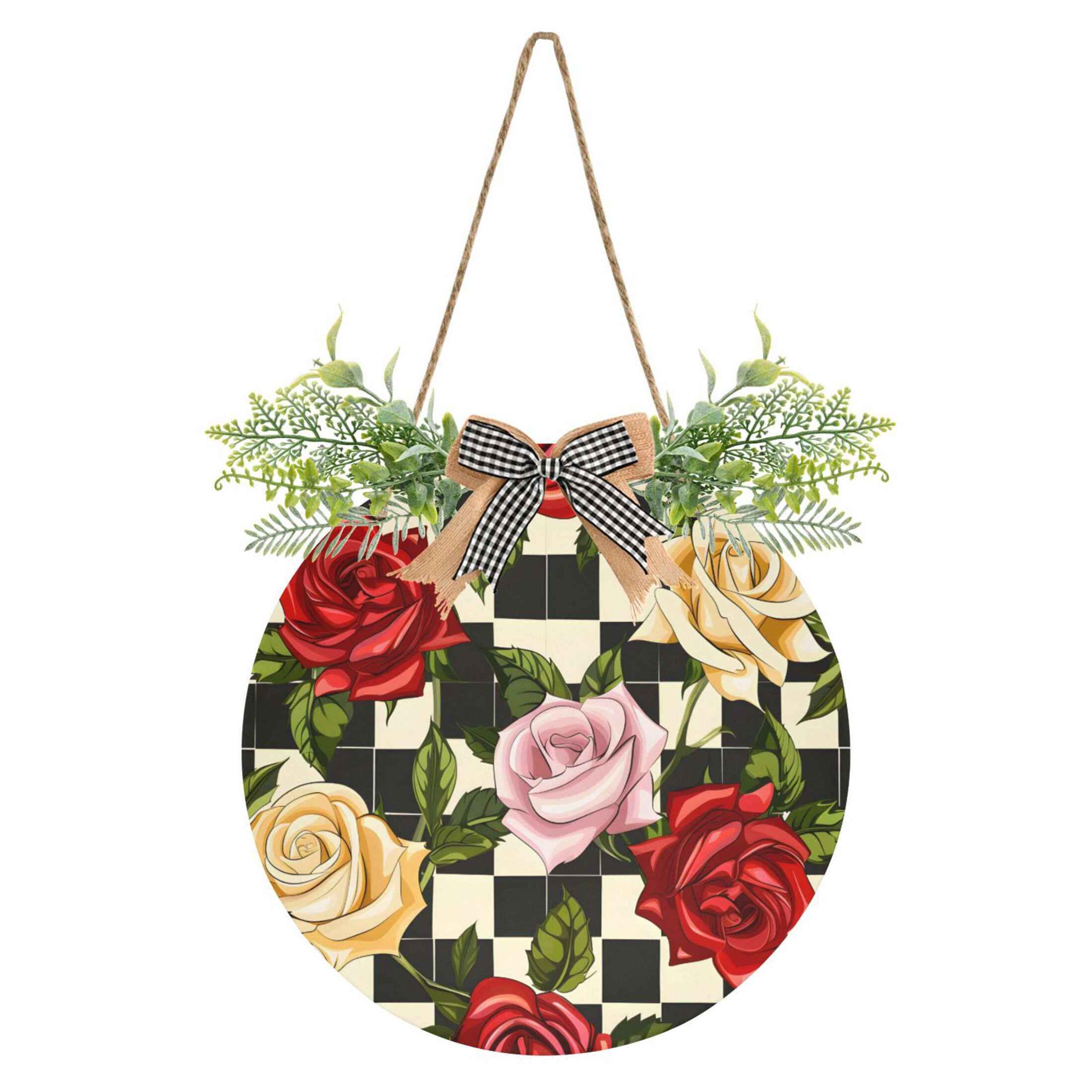 Welcome Door Sign Roses Flower on Lattice 11.8