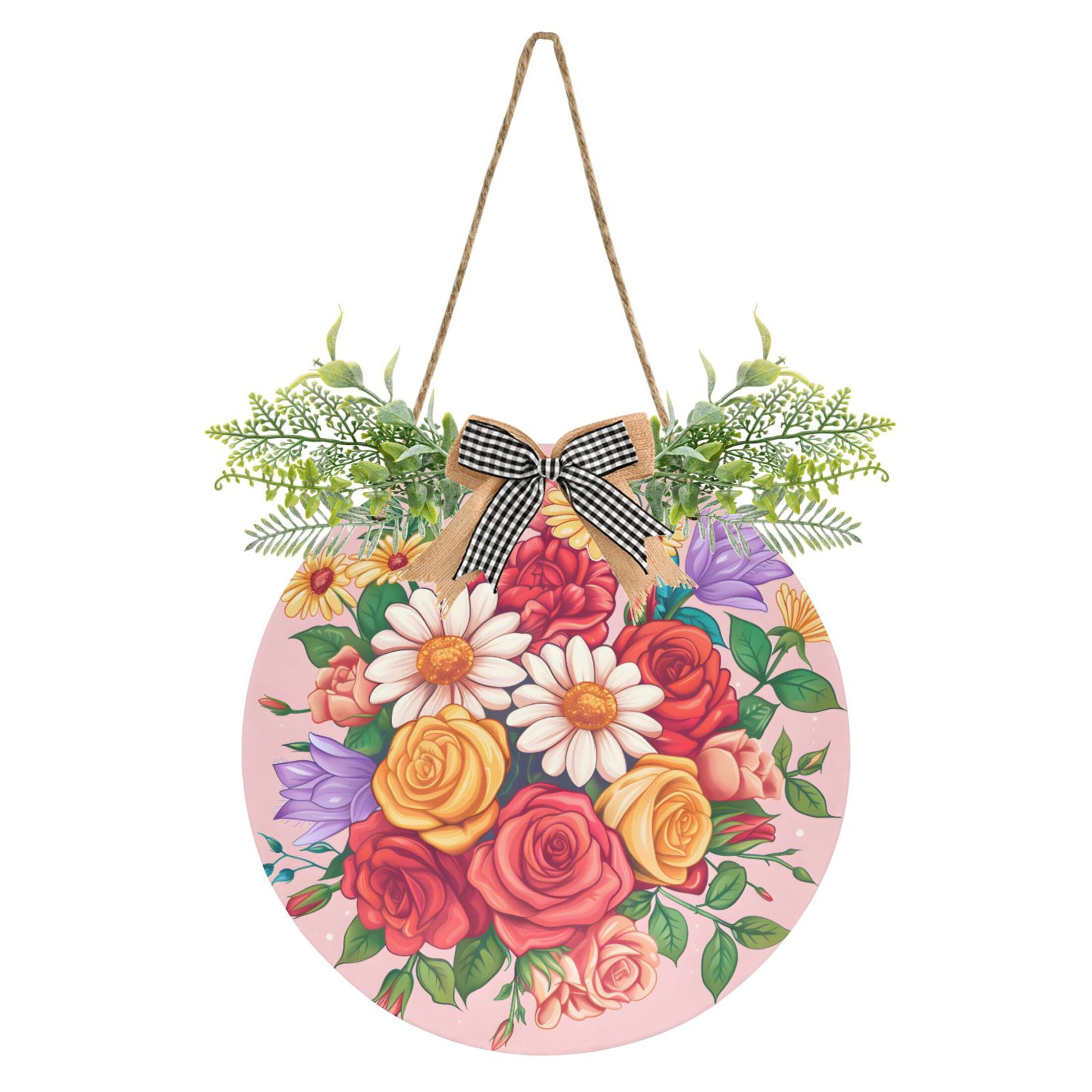 Welcome Door Sign Roses and Daisy Flower 11.8