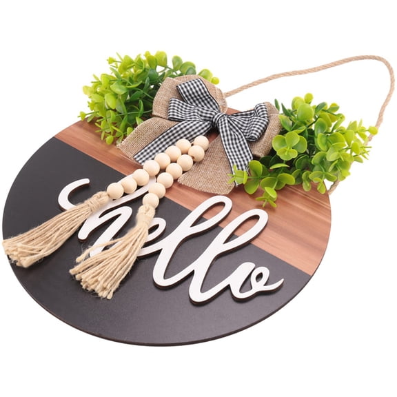 Welcome Door Sign/Rustic Home Decor for Front Door Bedroom Wood Hanging Wall Pediments with Rustic Wood Beaded Black