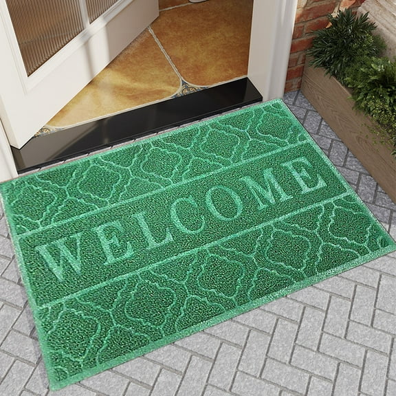Welcome Doormat 18x30 Inch, Waterproof Anti-Slip Dirt Trapper Entrance Mat with Embossed Pattern Durable Floor Rug for Front Door Indoor Outdoor Use