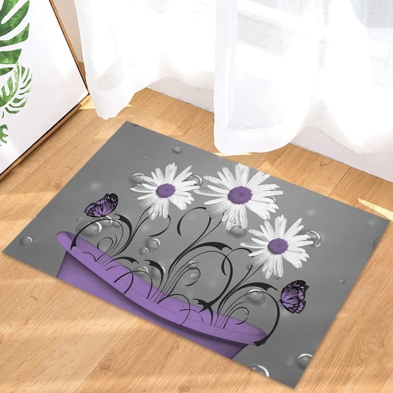 Welcome Doormat Bubble Bath Daisies in Purple Bathtub Indoor Outdoor Entrance Door Mat Bath Rug Decorative Front Door Mats Kitchen Door Mats Porch Mats Home Decor 30 x18 Inch