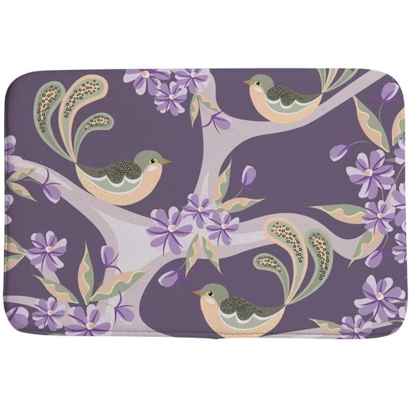 Welcome Doormat Cartoon Bird with Purple Floral on Branch Indoor Outdoor Entrance Door Mat Bath Rug Decorative Front Door Mats Kitchen Door Mats Porch Mats Home Decor 32 x20 Inch