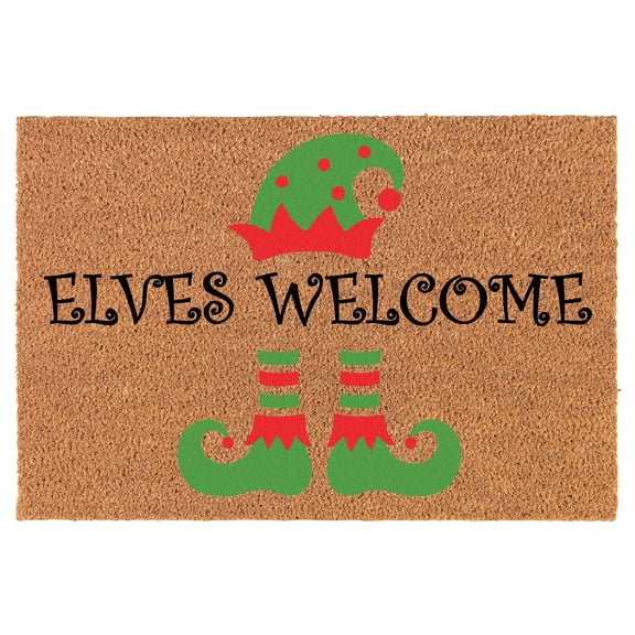 Welcome Doormat Coco Coir Door Mat Elves Welcome Funny Christmas (24" x 16")