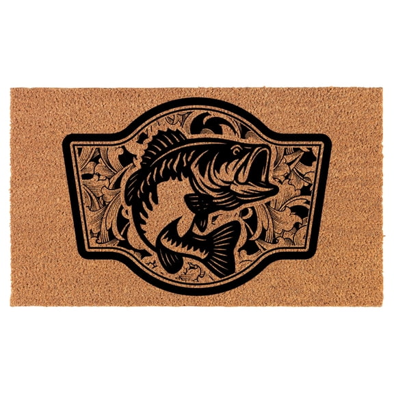 Welcome Doormat Coco Coir Door Mat Gift Bass Fish Scroll Pattern (30" x 18")