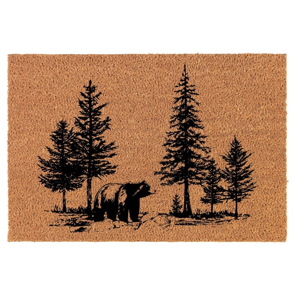 Welcome Doormat Coco Coir Door Mat Gift Bear in The Forest (24" x 16")
