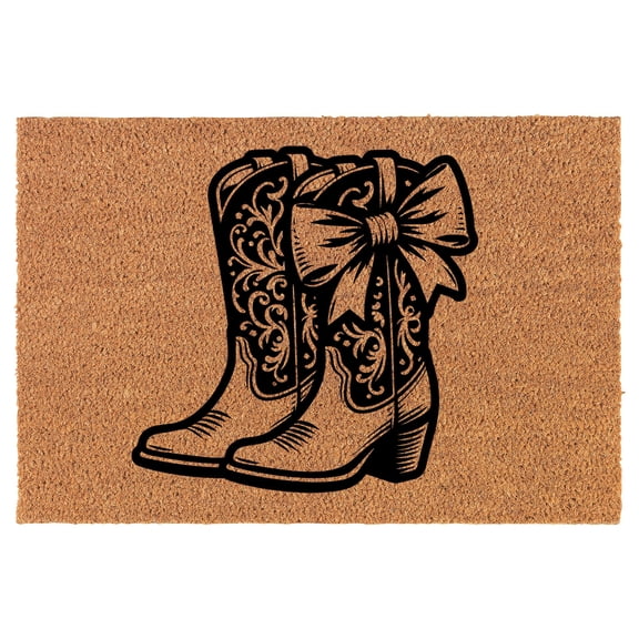 Welcome Doormat Coco Coir Door Mat Gift Boots with Bow Cowgirl Western (24" x 16")