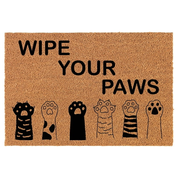 Welcome Doormat Coco Coir Door Mat Gift Cat Paws Wipe Your Paws Funny (30" x 18")