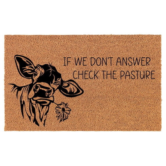 Welcome Doormat Coco Coir Door Mat Gift Check The Pasture Cow Funny Farm Farmhouse Ranch (24" x 16")
