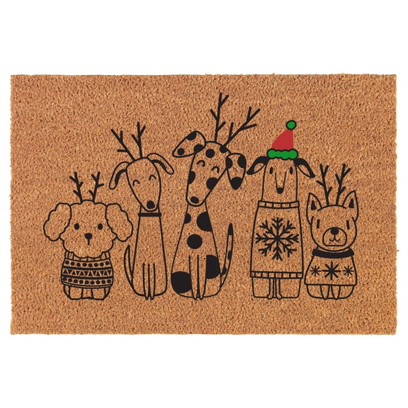 Welcome Doormat Coco Coir Door Mat Gift Christmas Dogs (24" x 16")