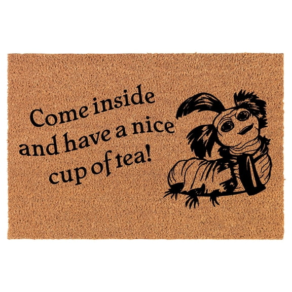 Welcome Doormat Coco Coir Door Mat Gift Come Inside and Have A Nice Cup of Tea Worm Caterpiller (24" x 16")
