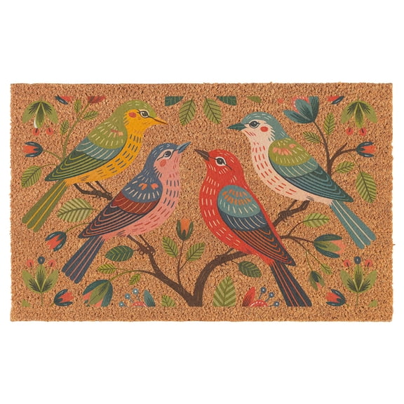 Welcome Doormat Coco Coir Door Mat Gift Cottagecore Birds and Flowers (24" x 16")