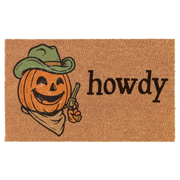 Welcome Doormat Coco Coir Door Mat Gift Country Western Pumpkin Howdy Halloween (30" x 18")