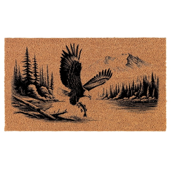 Welcome Doormat Coco Coir Door Mat Gift Eagle Catching Fish Lake Forest Mountains (24" x 16")
