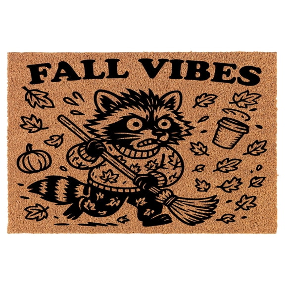 Welcome Doormat Coco Coir Door Mat Gift Fall Vibes Raccoon Funny (24" x 16")