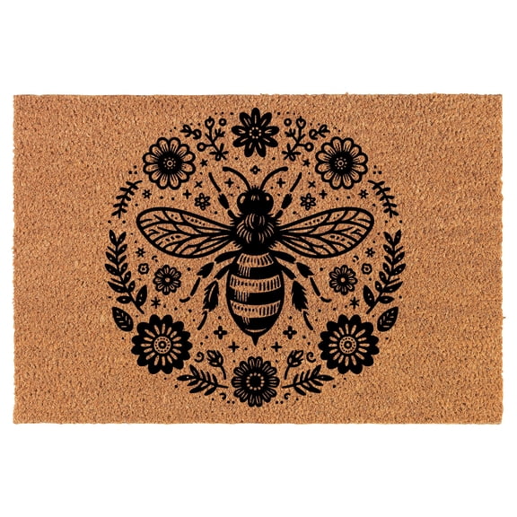 Welcome Doormat Coco Coir Door Mat Gift Floral Bee (24" x 16")