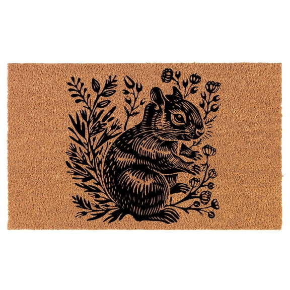 Welcome Doormat Coco Coir Door Mat Gift Floral Squirrel (24" x 16")