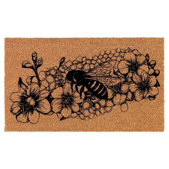 Welcome Doormat Coco Coir Door Mat Gift Flowers Honey Bee (24" x 16")