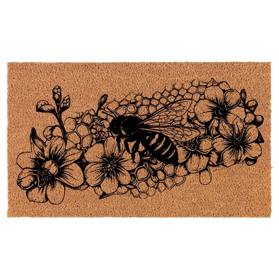 Welcome Doormat Coco Coir Door Mat Gift Flowers Honey Bee (30" x 18")