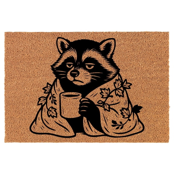 Welcome Doormat Coco Coir Door Mat Gift Funny Tired Raccoon Fall Leaves (30" x 18")