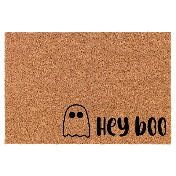 Welcome Doormat Coco Coir Door Mat Gift Ghost Hey Boo CORNER Halloween (24" x 16")