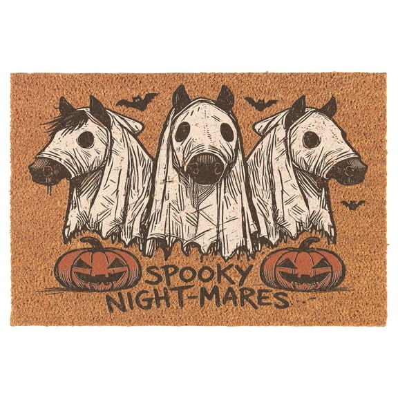 Welcome Doormat Coco Coir Door Mat Gift Ghost Horses Funny Halloween Spooky White (24" x 16")