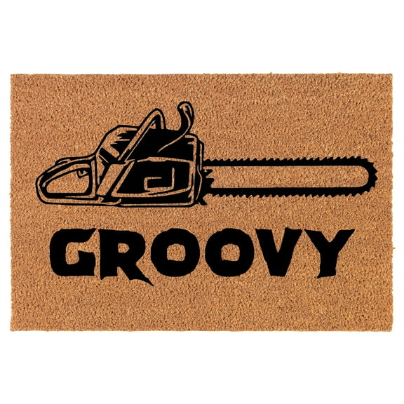 Welcome Doormat Coco Coir Door Mat Gift Groovy Chainsaw Horror Movie Fan Halloween (30" x 18")