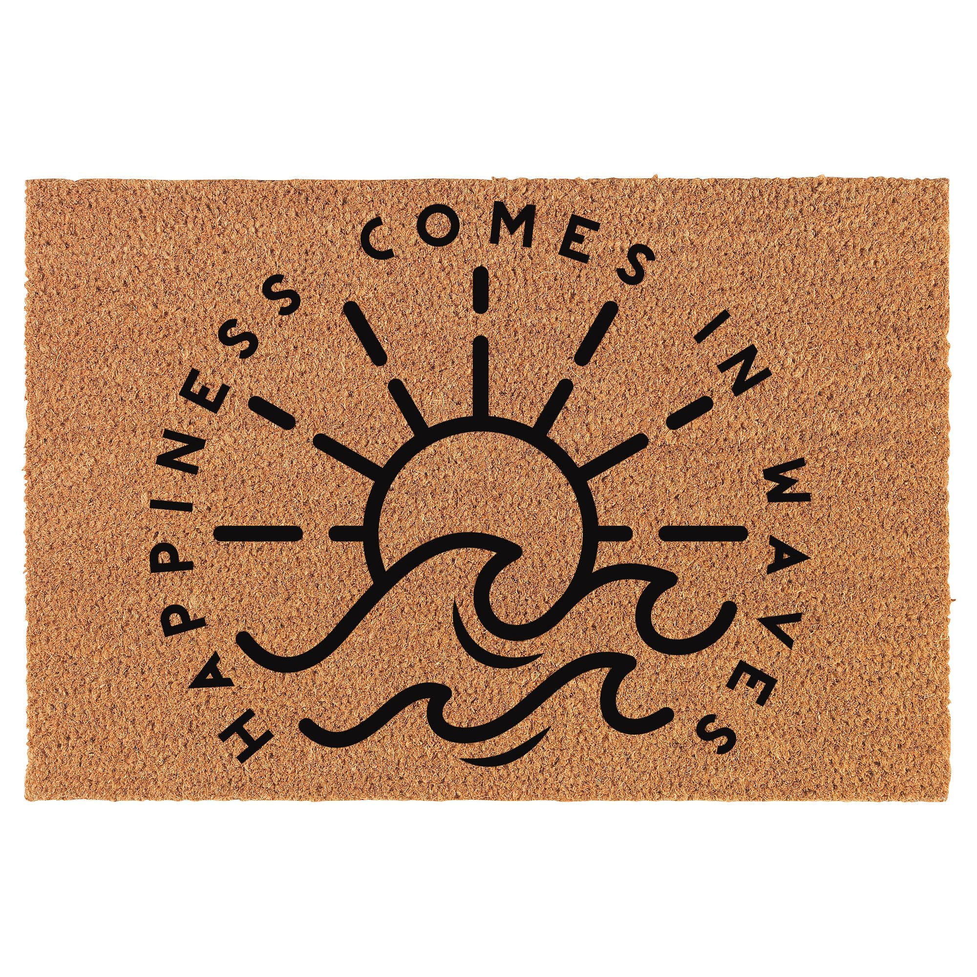 Welcome Doormat Coco Coir Door Mat Gift Happiness Comes in Waves Ocean ...