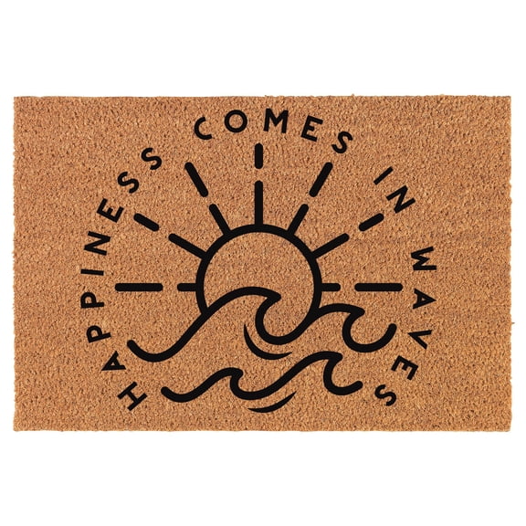 Welcome Doormat Coco Coir Door Mat Gift Happiness Comes in Waves Ocean Summer Beach Lake Boating (24" x 16")