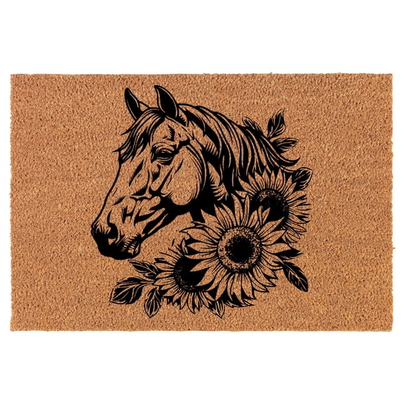 Welcome Doormat Coco Coir Door Mat Gift Horse with Sunflowers (30" x 18")
