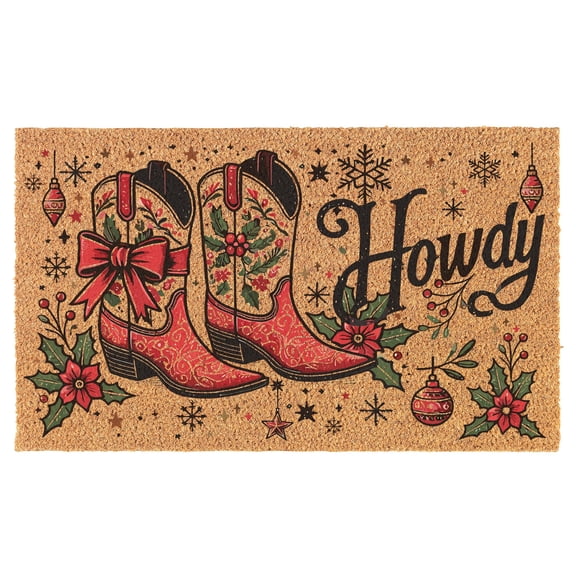 Welcome Doormat Coco Coir Door Mat Gift Howdy Christmas Boots Country Cowboy Cowgirl Farm (30" x 18")