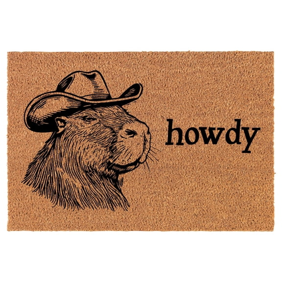 Welcome Doormat Coco Coir Door Mat Gift Howdy Country Western Capybara Funny (30" x 18")